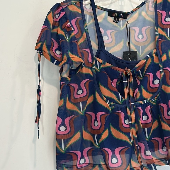 DELIA*S BY DOLLS KILL 70s DISCO BLISS MESH CROP TOP w/ tank small new w tags - Picture 3 of 8